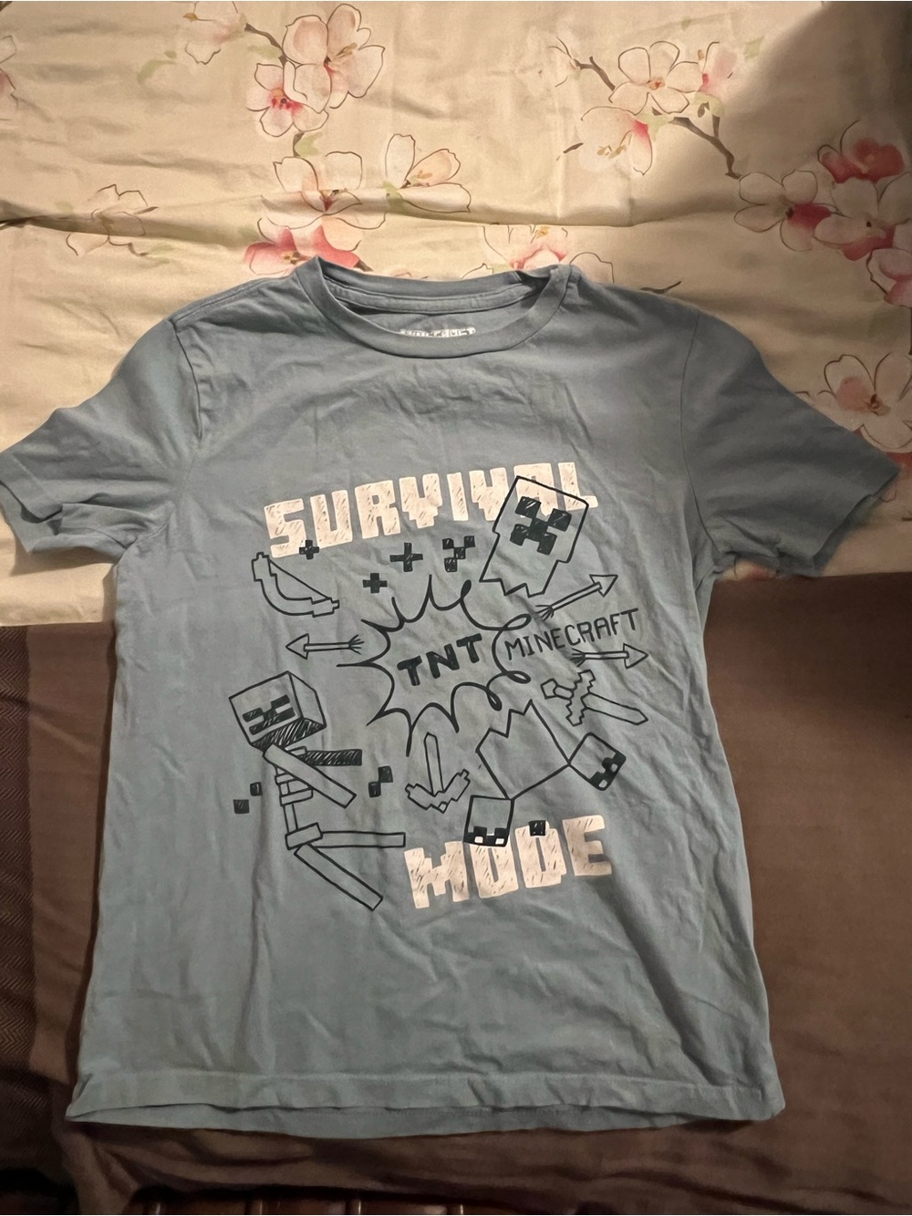 Minecraft Boys Large Double Sided Graphic T-Shirt Light Blue